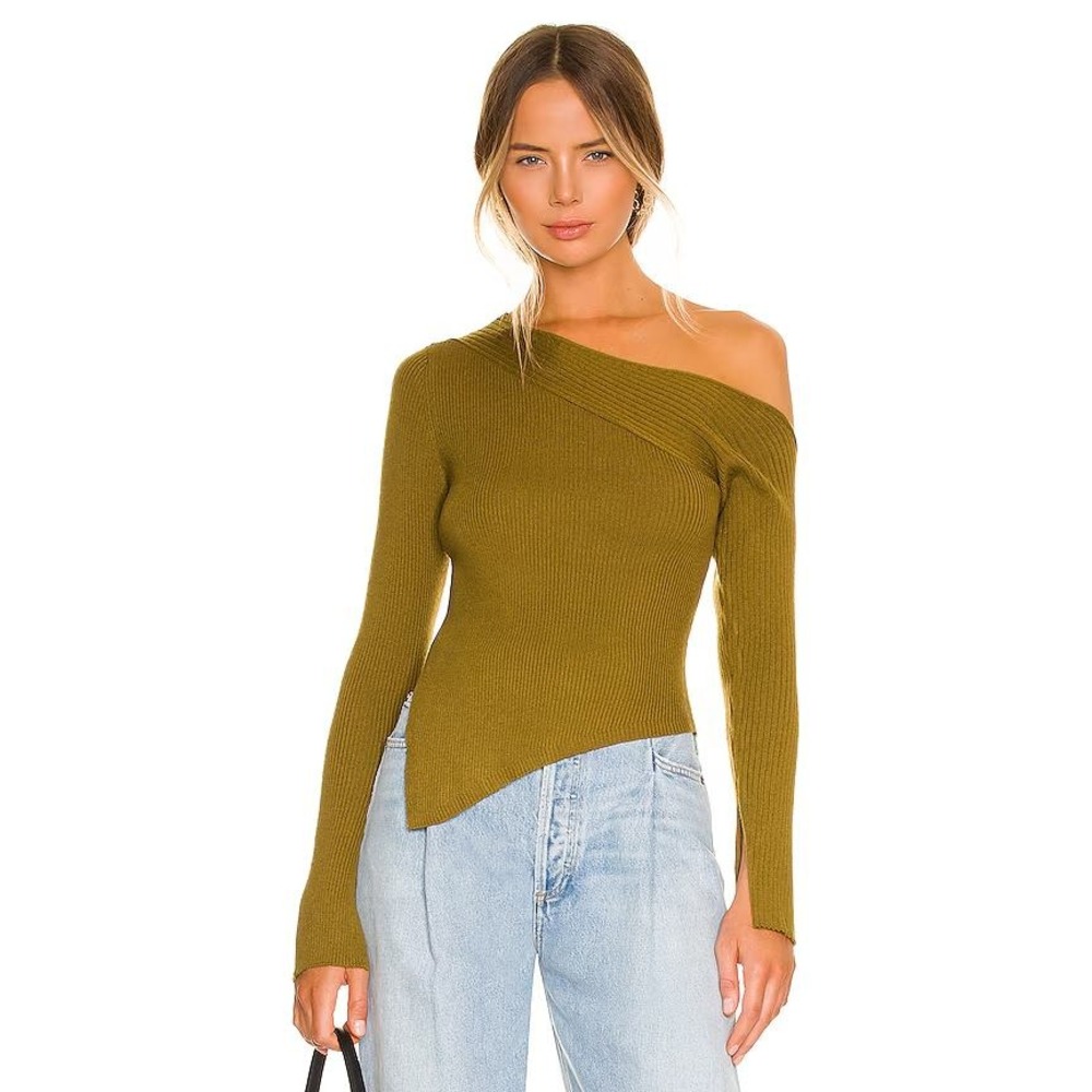 ASTR The Label One Shoulder Ribbed Knit Top Brown Size Extra Small New With Tags
